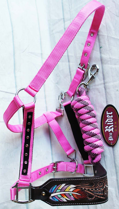 Horse Noseband Tack Bronc Leather HALTER Tiedown Lead Rope  280M8847