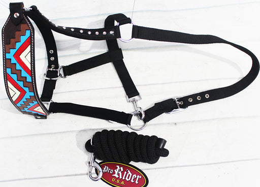 Horse Noseband Tack Bronc Leather HALTER Tiedown Lead Rope  280M8849