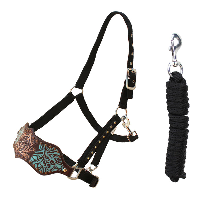 Horse Noseband Tack Bronc Leather HALTER Tiedown Lead Rope 280RSHalter