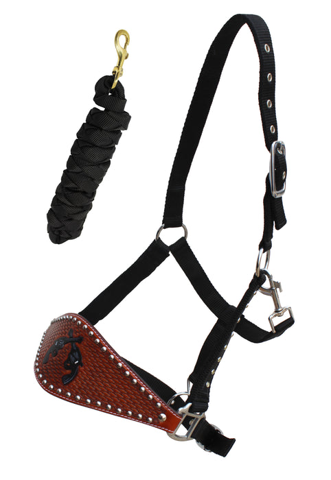 Horse Noseband Tack Bronc Leather HALTER Tiedown Lead Rope 280RSHalter