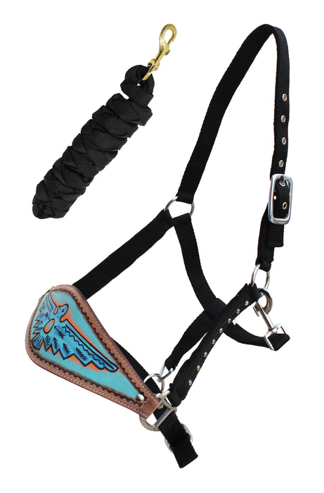 Horse Noseband Tack Bronc Leather HALTER Tiedown Lead Rope 280RSHalter