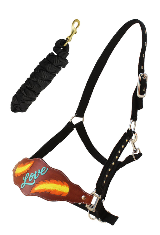 Horse Noseband Tack Bronc Leather HALTER Tiedown Lead Rope 28035 