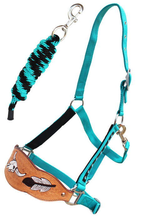Horse Noseband Tack Bronc Leather HALTER Tiedown Lead Rope 280RSHalter