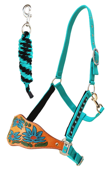 Horse Noseband Tack Bronc Leather HALTER Tiedown Lead Rope 280RSHalter