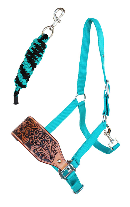 Horse Noseband Tack Bronc Leather HALTER Tiedown Lead Rope 280RSHalter