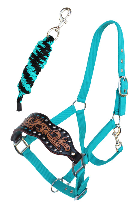 Horse Noseband Tack Bronc Leather HALTER Tiedown Lead Rope 280RSHalter