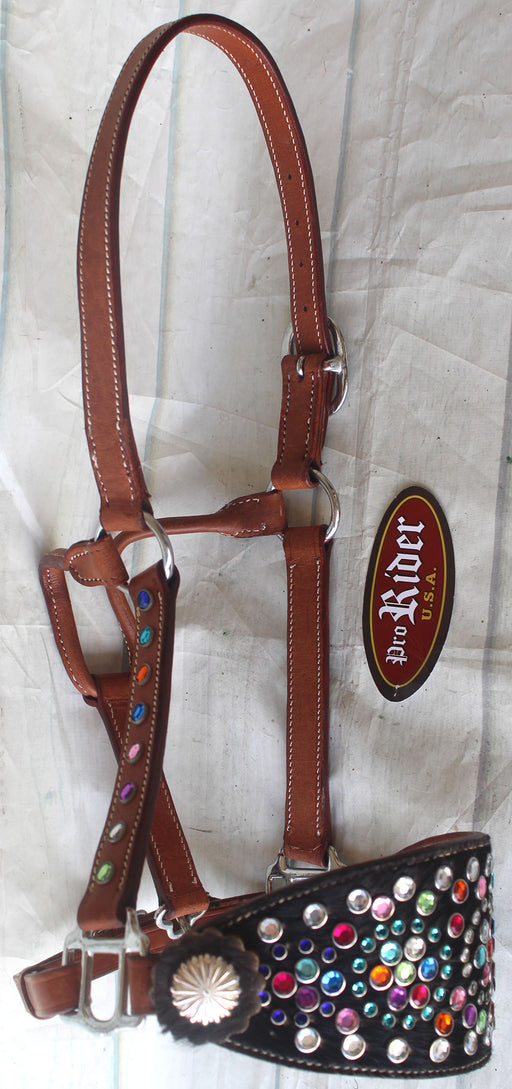 Horse Noseband Tack Leather Bronc Show HALTER Tiedown  28115