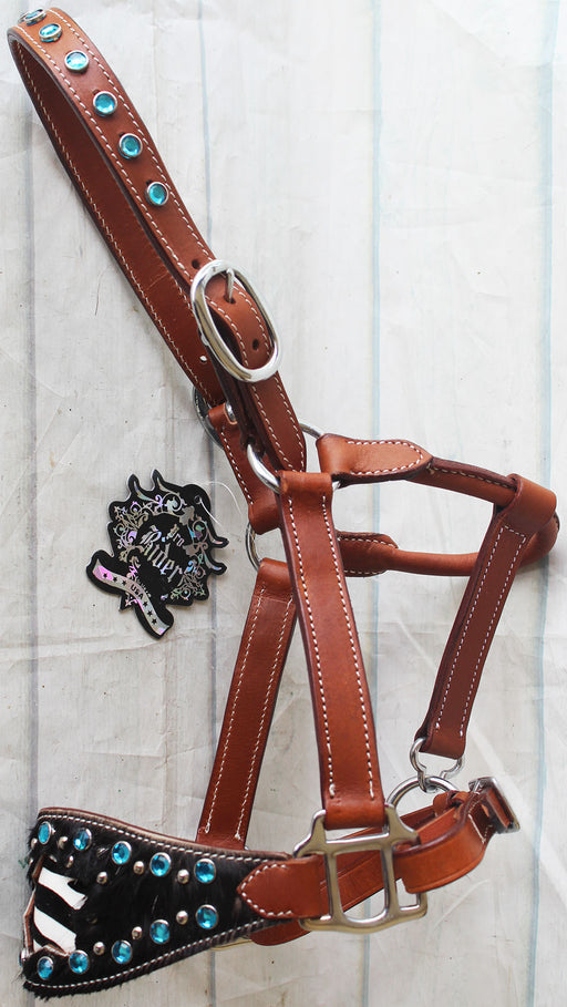 Horse Noseband Tack Leather Bronc Show HALTER Tiedown  28117