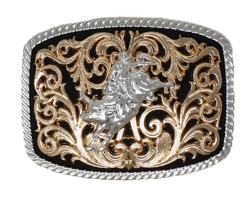 Challenger 2" Western Two-Tone Bull Rider Floral Engraved Belt Buckle 2811
