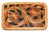 Challenger Hand-Tooled Leather Belt Buckle – Floral Western Design, Tan & Black, 4-3/4" x 2-3/4" 28RS03