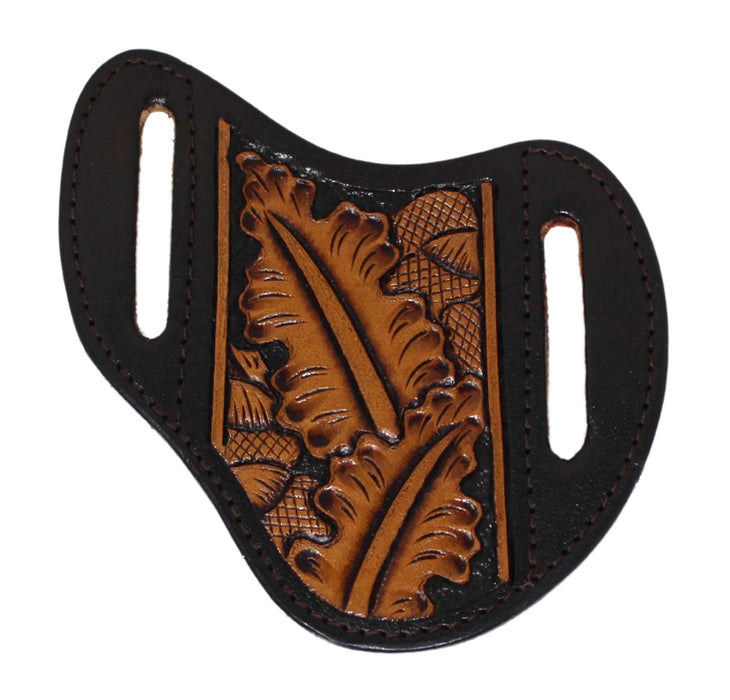 Western Leather Two-Toned Oak Leaf Tooled Leather Knife Holder Flat Sheath 29FK001B