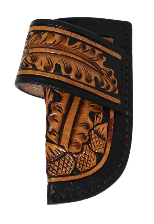 Western Leather Two-Toned Oak Leaf Tooled Leather Knife Holder Side Access Sheath 29FK001C
