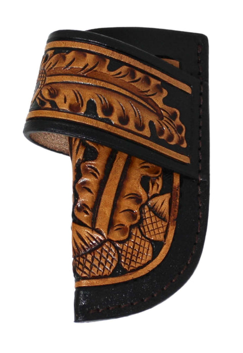 Western Leather Two-Toned Oak Leaf Tooled Leather Knife Holder Side Access Sheath 29FK001C