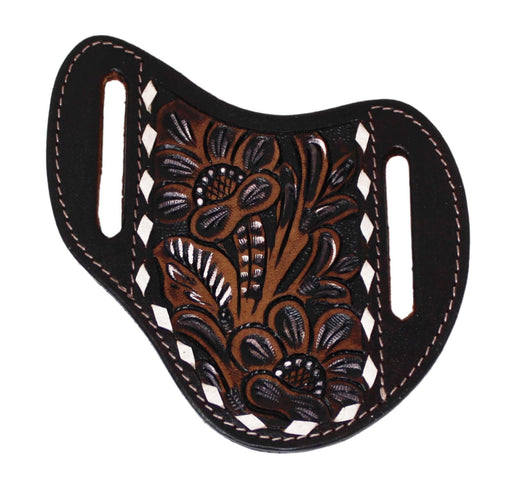 Western Leather Antique Brown Floral Tooled Buckctitch Leather Knife Holder Flat Sheath 29FK008B