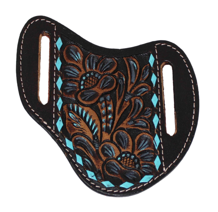 Western Leather Antique Floral Turquoise Buckctitch Leather Knife Holder Flat Sheath 29FK011B