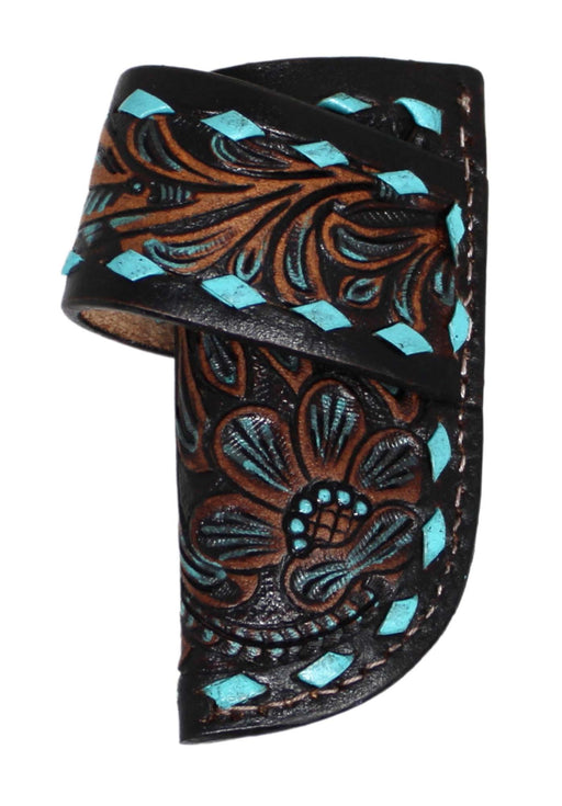 Western Leather Antique Floral Turquoise Buckctitch Leather Knife Holder Side Access Sheath 29FK011C
