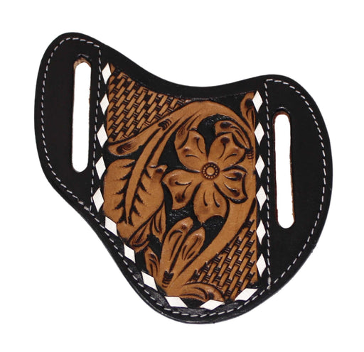 Western Leather Basket Weave Floral Tooled Leather Knife Holder Flat Sheath 29FK016B