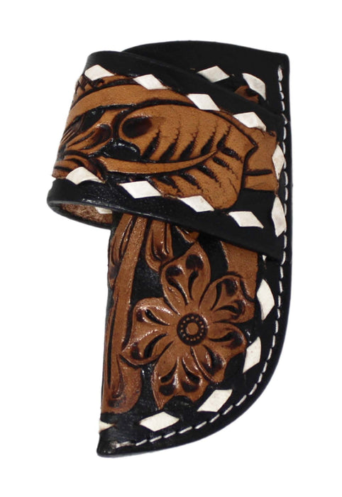Western Leather Basket Weave Floral Tooled Leather Knife Holder Side Access Sheath 29FK016C