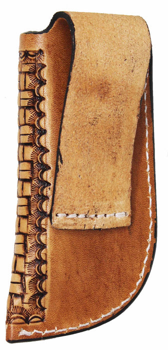 Western Fashion Handcrafted Basket Weave Tooled Full Grain Leather 4"  Sheath Holder   Pouch with 2" Belt Loop 29FK02
