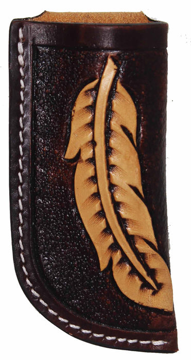 Western Fashion Handcrafted Feather Tooled Full Grain Leather 4"  Sheath Holder Pouch with 2" Belt Loop 29FK03
