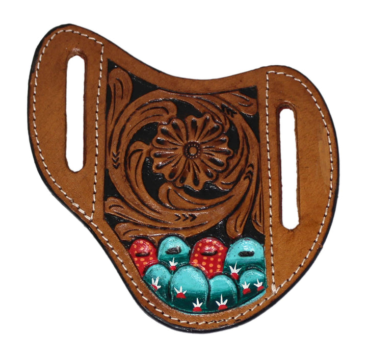 Western Floral Cactus Painted Genuine Leather Flat Knife Sheath 29FK056B
