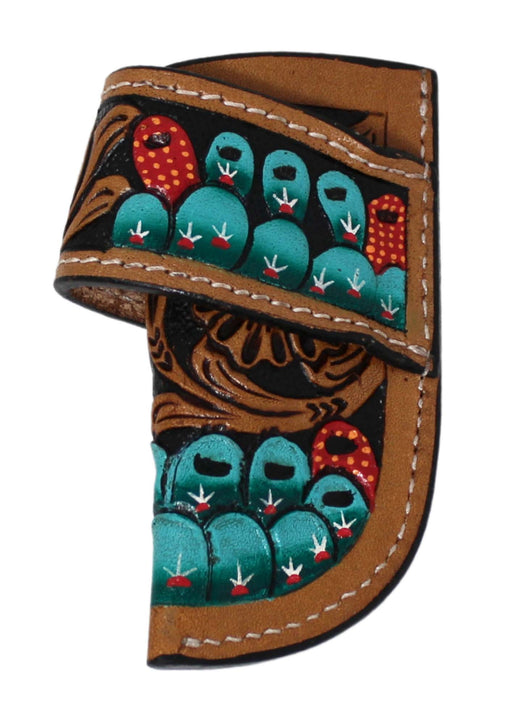 Western Floral Cactus Painted Genuine Leather Flat Knife Sheath 29FK056C