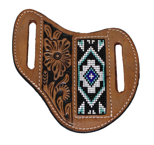 Western Floral Tooled Aztec Beaded Inlay Leather Flat Knife Sheath 29FK061B