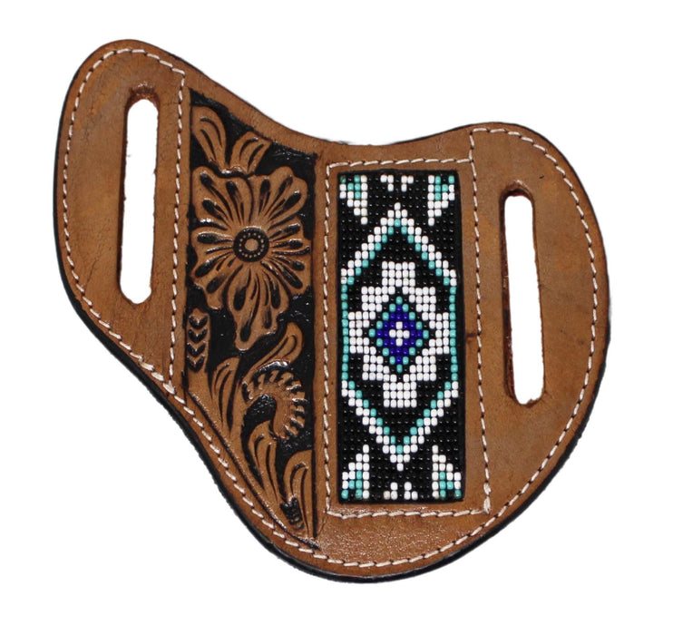 Western Floral Tooled Aztec Beaded Inlay Leather Flat Knife Sheath 29FK061B