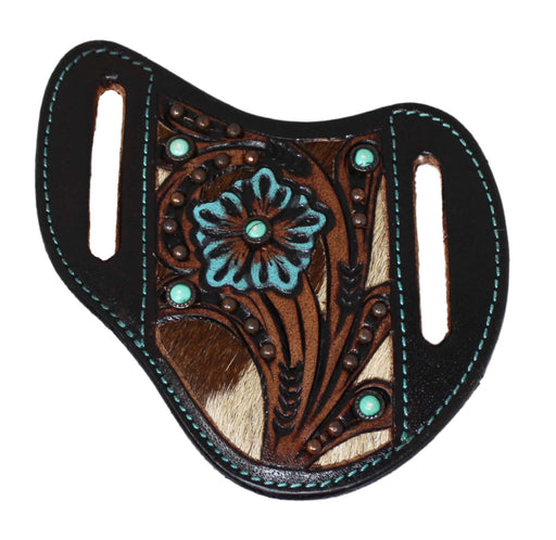 Western Filigree Turquoise Floral Cowhide Inlay Leather Flat Knife Sheath 29FK079TRB