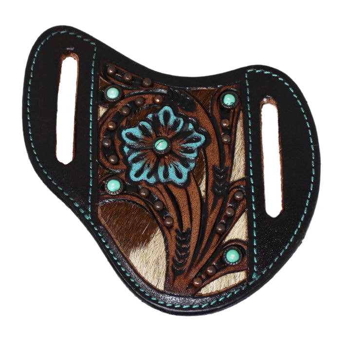 Western Filigree Turquoise Floral Cowhide Inlay Leather Flat Knife Sheath 29FK079TRB