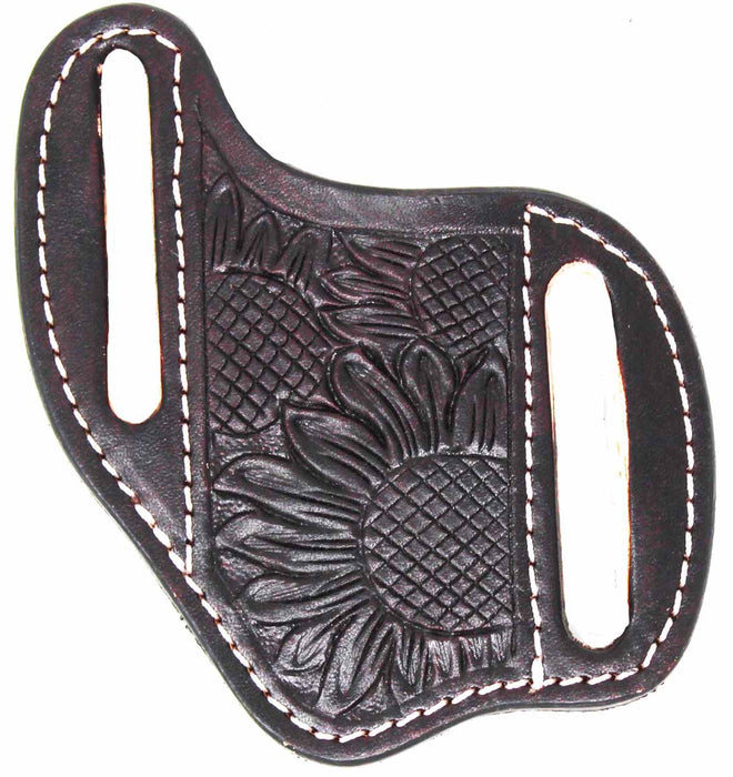 Horse Western Fashion Handcrafted Sunflower Tooled Full Grain Black Leather 3"  Sheath Holder   Pouch with 2" Belt Slits 29FK11