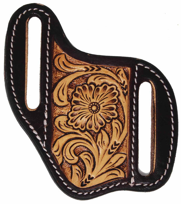 Horse Western Fashion Handcrafted Floral Tooled Full Grain Black Leather 3"  Sheath Holder   Pouch with 2" Belt Slits 29FK14