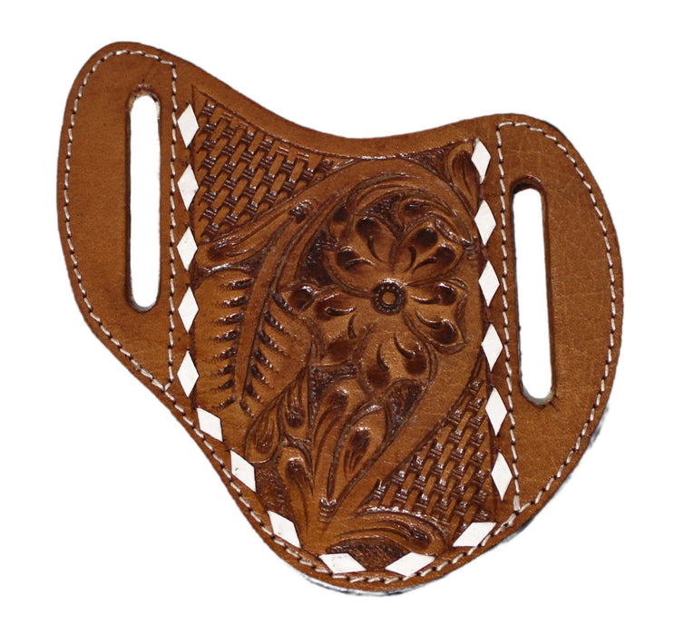 Western Leather Floral Basket Tooled Buckstitch Leather Knife Holder Flat Sheath 29FK17B