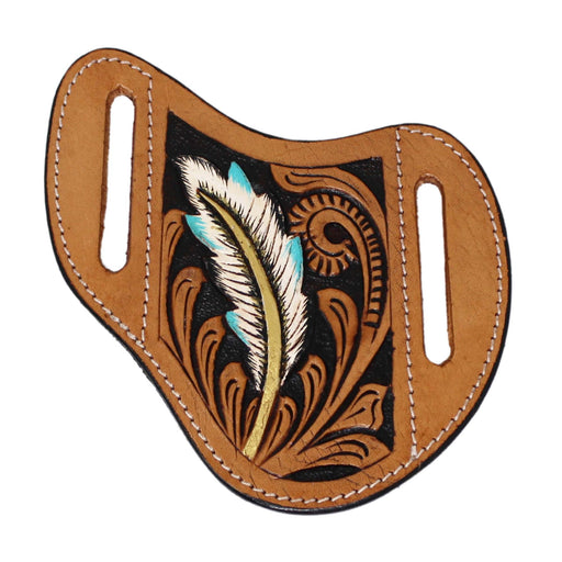 Western Leather Feather Floral Tooled Genuine Leather Knife Holder Flat Sheath 29FK22B