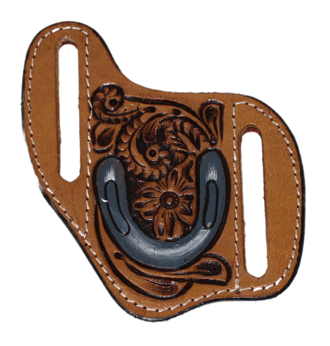 Western Leather Floral Tooled Horseshoe Genuine Leather Knife Holder Flat Sheath 29FK23B1