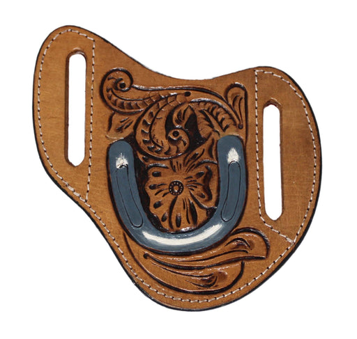 Western Leather Floral Tooled Horseshoe Genuine Leather Knife Holder Flat Sheath 29FK23B