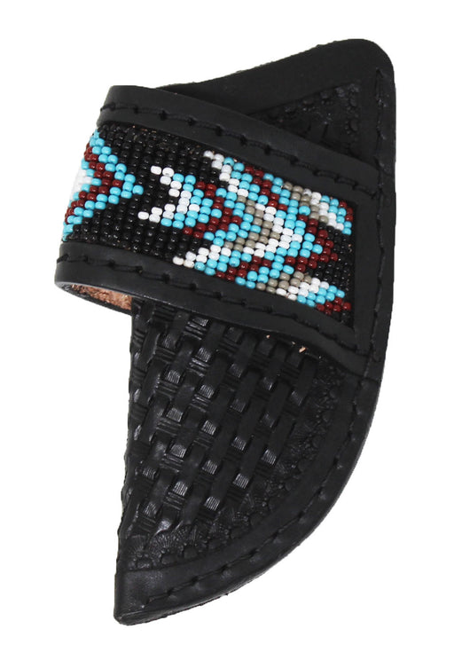 Western Basket Tooled Beaded Inlay Black Leather Belt Loop Knife Sheath 29RS100C