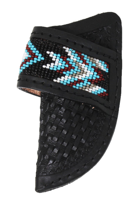 Western Basket Tooled Beaded Inlay Black Leather Belt Loop Knife Sheath 29RS100C