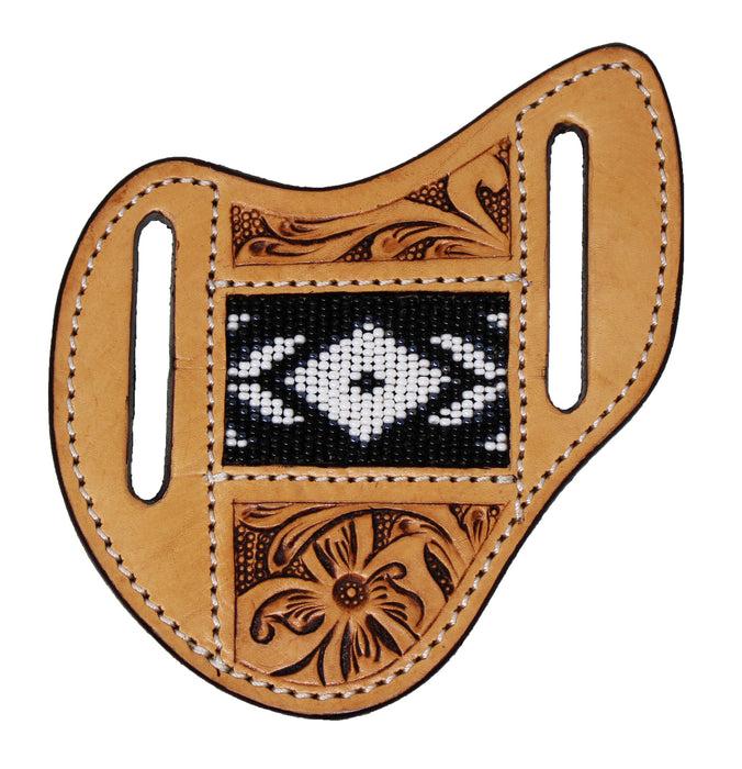 Western Leather Floral Tooled Beaded Inlay Knife Holder Flat Sheath 29RSKnifeHolder-B