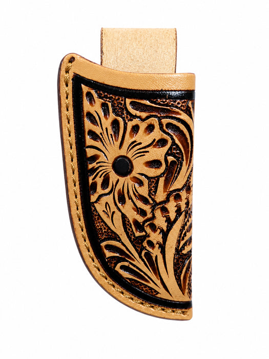 Blackridge Floral Western Leather Vertical Knife Sheath Tan Floral Tooled with Black Edges 29RS158A