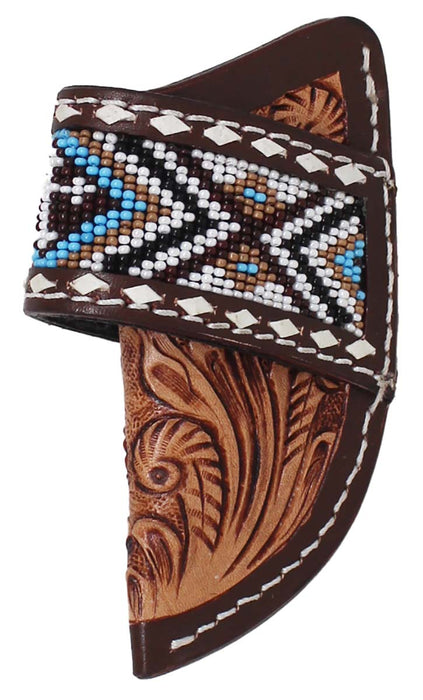Western Floral Tooled Beaded Inlay Leather Belt Loop Knife Sheath 29RSBeaded