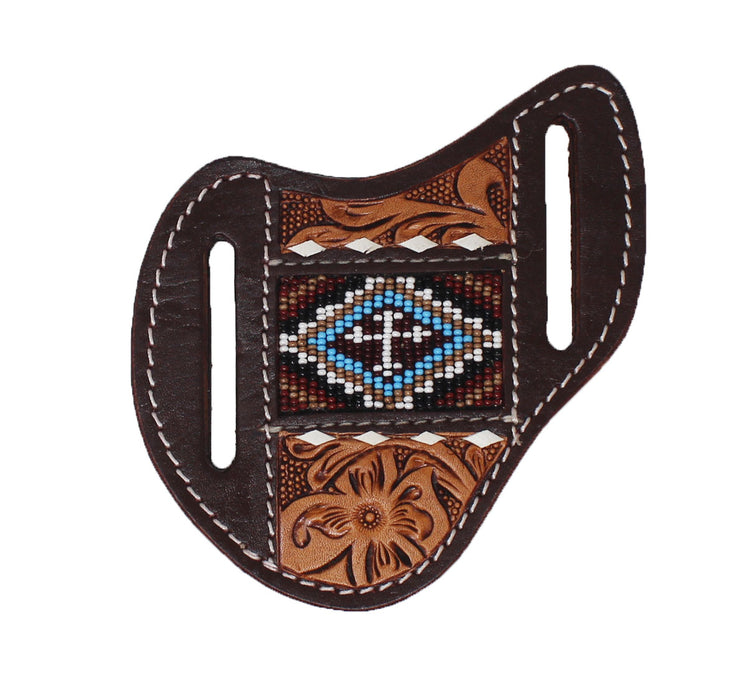 Western Leather Floral Tooled Beaded Inlay Knife Holder Flat Sheath 29RSKnifeHolder-B