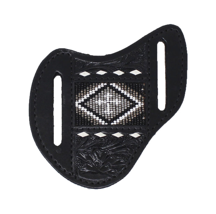 Western Leather Floral Tooled Beaded Inlay Knife Holder Flat Sheath 29RSKnifeHolder-B