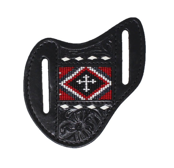 Western Leather Floral Tooled Beaded Inlay Knife Holder Flat Sheath 29RSKnifeHolder-B