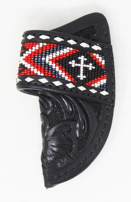Western Floral Tooled Beaded Inlay Leather Belt Loop Knife Sheath 29RSBeaded