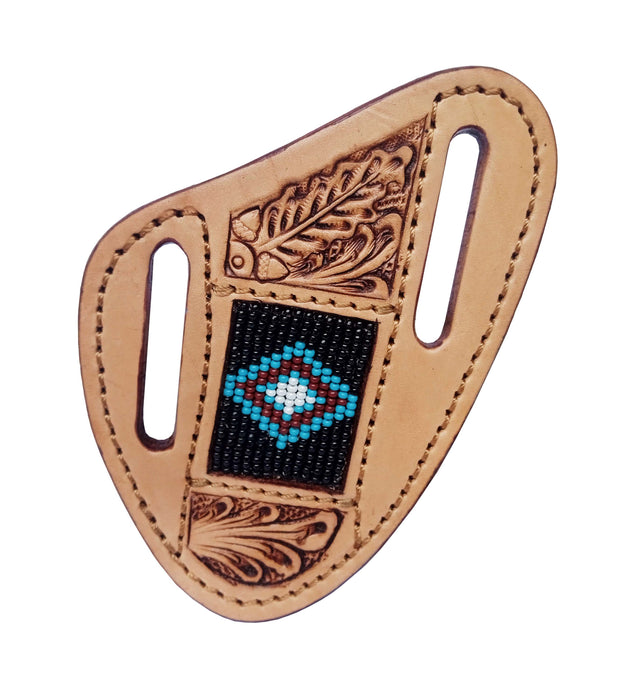 Western Leather Floral Tooled Beaded Inlay Knife Holder Flat Sheath 29RSKnifeHolder-B