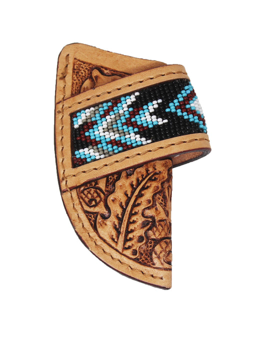 Western Leather Oak Leaf Hand-Tooled Beaded Inlay Knife Holder Sheath 29RS46C