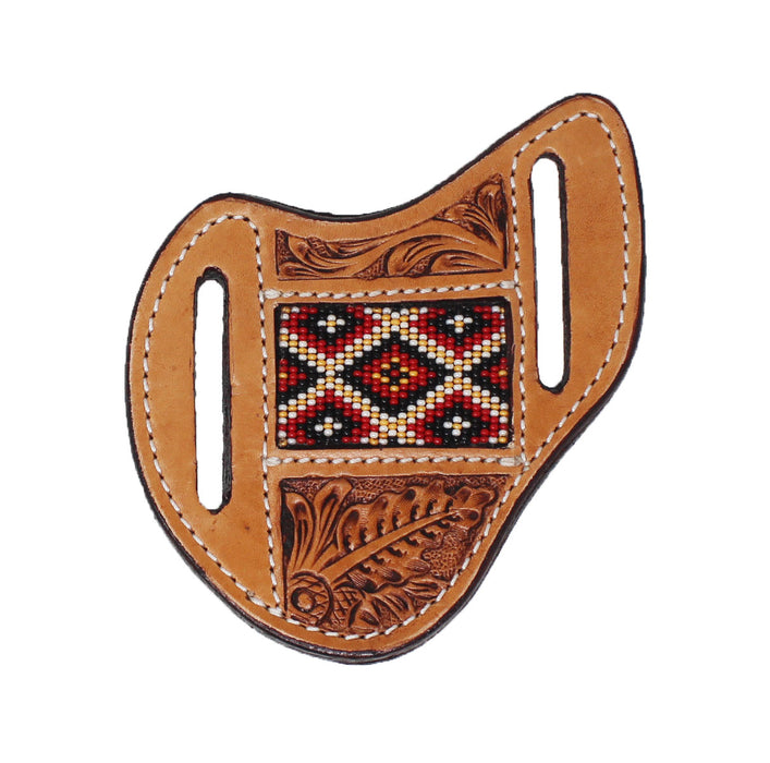 Western Leather Floral Tooled Beaded Inlay Knife Holder Flat Sheath 29RSKnifeHolder-B