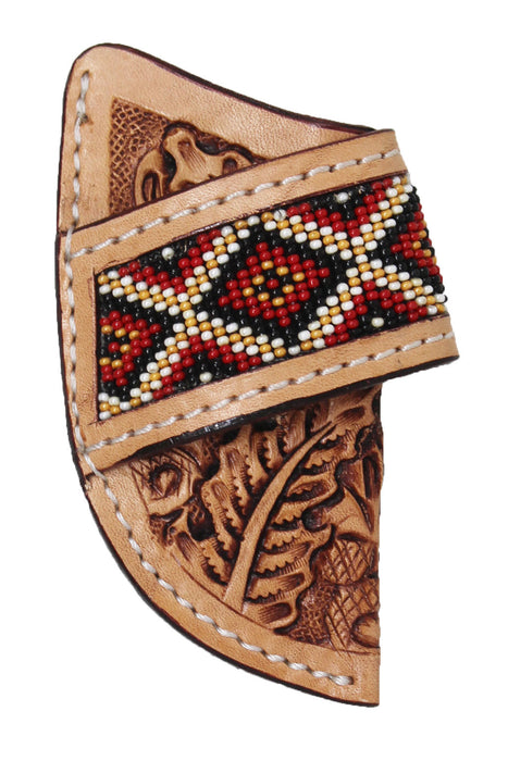 Western Floral Tooled Beaded Inlay Leather Belt Loop Knife Sheath 29RSBeaded