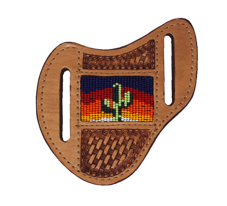 Western Leather Floral Tooled Beaded Inlay Knife Holder Flat Sheath 29RSKnifeHolder-B